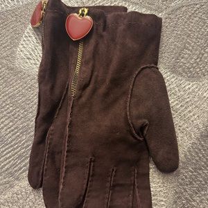 Moschino purple suede gloves with hearts